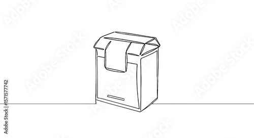 Line art food box mockup with towel on top in minimal style  