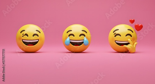 Three Emoji Faces Expressing Different Emotions Against a Pink Background