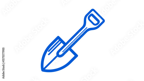 Simple blue line drawing of a shovel icon on a white background  