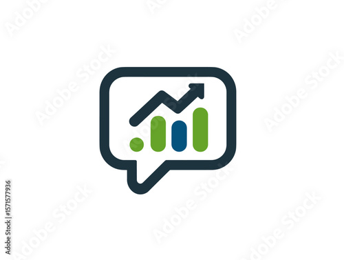 Minimal vector icon of a chat bubble with growth chart  