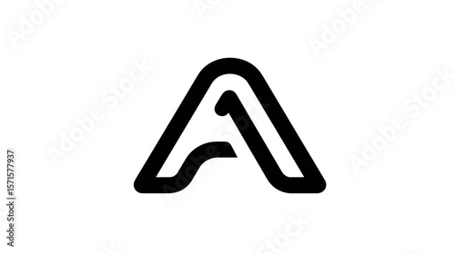 Abstract logo design featuring a stylized letter A in black  