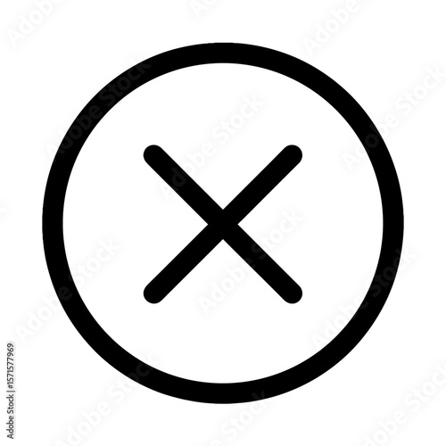 Minimalist black cross symbol inside a circular outline  