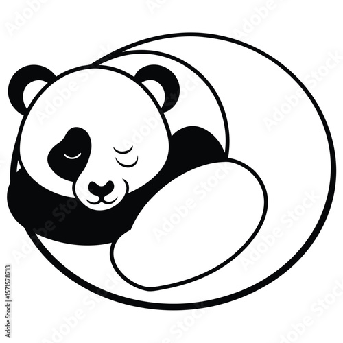 Sleeping Panda Silhouette Cute Curled-Up Animal Illustration