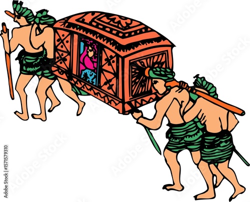 Schilderij op canvas Traditional Indian Palanquin Procession Wedding Ceremony