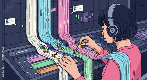 Person Editing Audio Waves in Expressive Digital Interface
