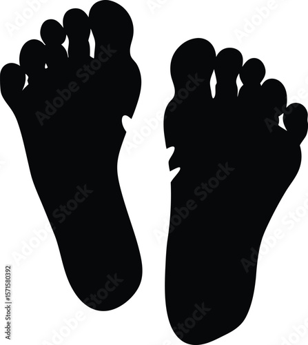 Pair of Human Footprint Silhouettes in Black with Toes and Heels - Vector Design for Anatomy, Path, and Health Concepts