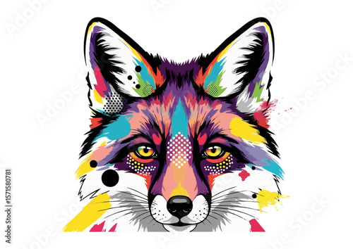 Colorful fox illustration in pop art style with vibrant splashes