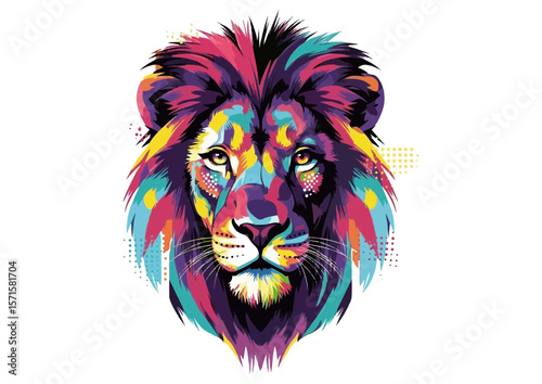Colorful lion portrait in modern art style with vibrant colors