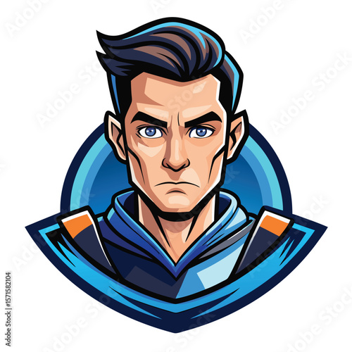Serious male character, stylized cartoon