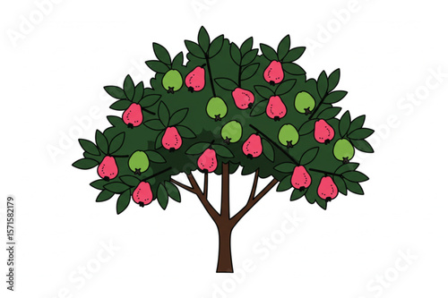 Delightful pear tree graphic, perfect for creating springtime designs, garden themes, or nature-inspired products with its charming fruit and leaf details.