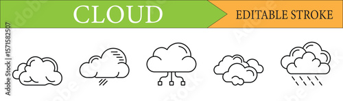 Cloud Weather and Computing Line Icon Set with Editable Stroke
