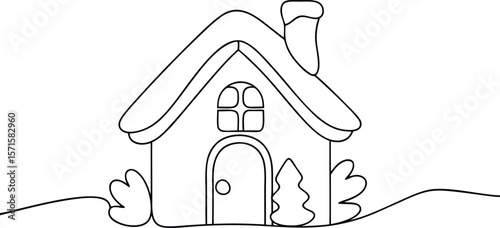 Simple Yet Modern One Line Art Illustration of a Residential Home Structure, Perfect as an Icon or Symbol for Property, Housing, and Mortgage Services.