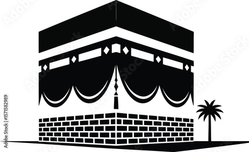 Simple Black and White Silhouette of the Kaaba in Mecca