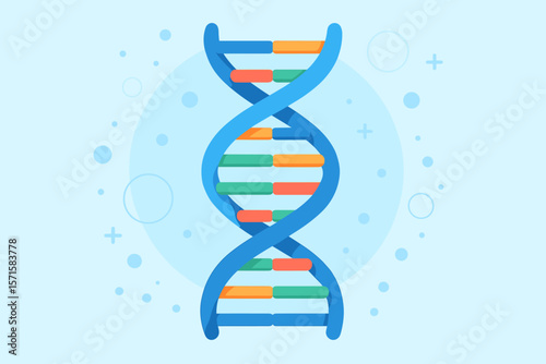 DNA molecule structure with double helix spiral. Medical science research concept for genetic biotechnology and human genome study. Chromosome and gene code. Flat cartoon vector.