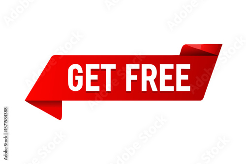 Red Vector Banner Ribbon on white background, left bookmark, get free