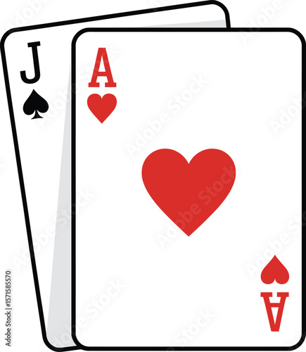 Two playing cards, a Jack of Spades and an Ace of Hearts, stacked together.