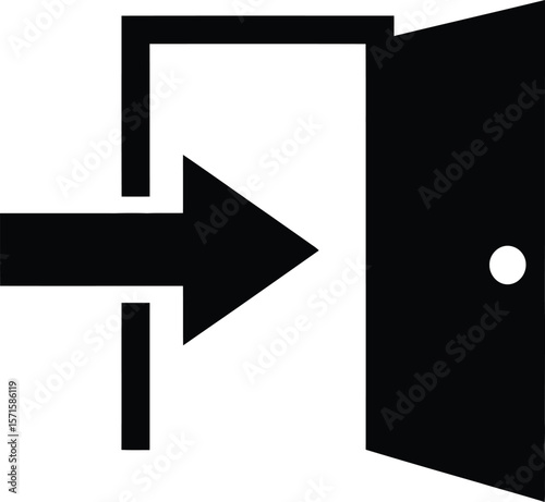 Simple black and white arrow through an open door graphic