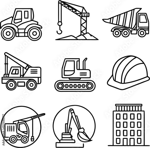 Construction and Industrial Line Icons Vector Art Illustration