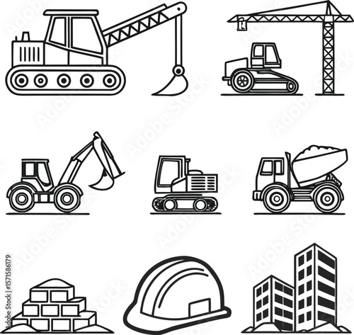 Construction and Industrial Line Icons Vector Art Illustration