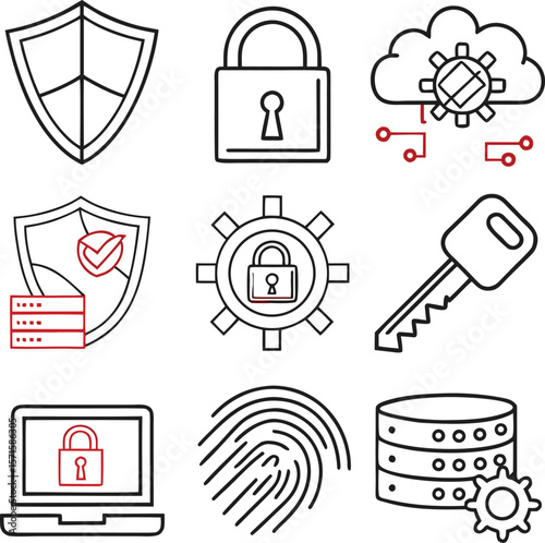 Cybersecurity and Data Icons Vector Art Illustration