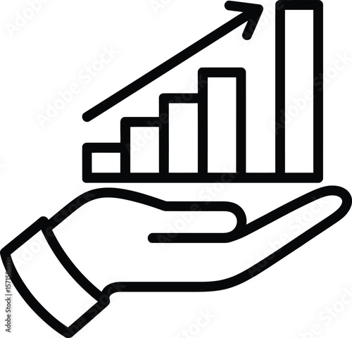 Hand Holding Growing Bar Graph, Symbolizing Success and Growth