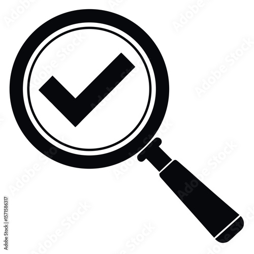 Magnifying glass with check mark isolated on white background