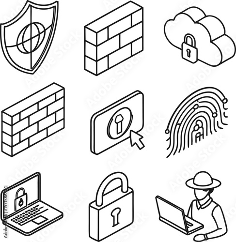 Cybersecurity and Data Icons Vector Art Illustration