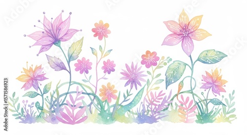 Pastel Flower Meadow - Delicate watercolor painting of a pastel colored flower meadow, perfect for spring or summer designs