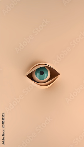 Minimal surreal paper-cut eye illustration