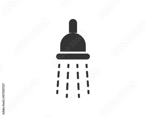 Minimalist icon of a showering head releasing water. Symbol of cleanliness, hygiene, or a fresh start. Great for health, wellness, or plumbing related projects.