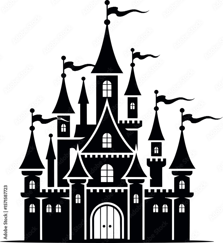Obraz premium Castles Fairy Tale silhouette on white background
