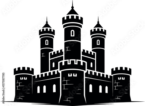 Castles Medieval silhouette on white background
