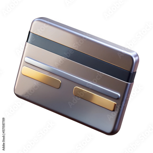 Modern 3d rendered credit card with metallic gold and silver accents isolated on transparent background
