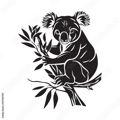 Wallpaper Mural Cute Koala silhouette, Cute Koala vector, Koala black vector illustration, vector black color silhouette solid white background, Majestic koala silhouette for digital design Torontodigital.ca