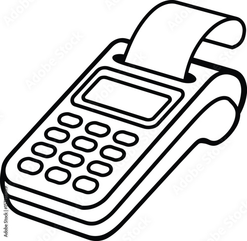 A simple, clean, black and white line drawing of a point of sale (POS) terminal.