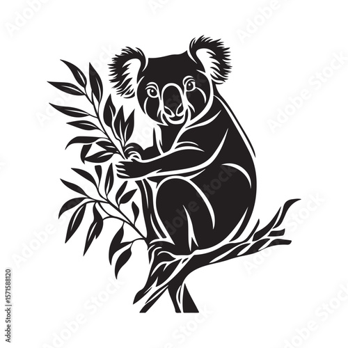 Wallpaper Mural Cute Koala silhouette, Cute Koala vector, Koala black vector illustration, vector black color silhouette solid white background, Majestic koala silhouette for digital design Torontodigital.ca