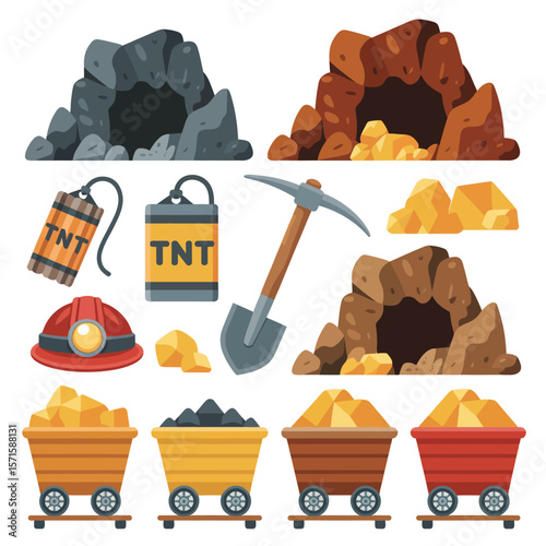 Mining Equipment and Resources Cartoon Collection