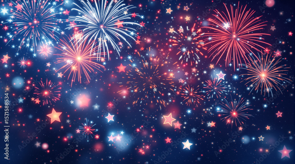 Naklejka premium Festive fireworks display against a dark night sky.