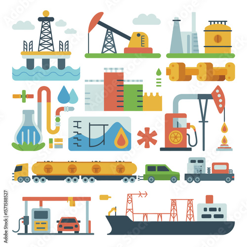 Flat Design Oil and Gas Industry Icons