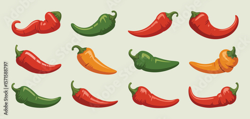 Assorted Colorful Chili Peppers Illustration