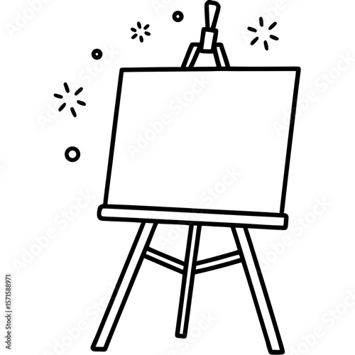 Blank canvas on an easel with vibrant paint splashes behind – creative process illustration