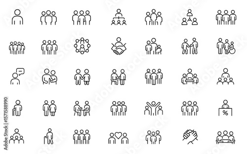 People line editable icon set group team family community friends population social network connection unity collaboration vector illustration.