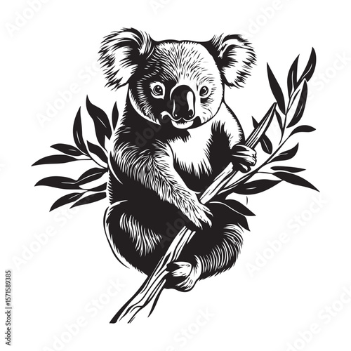 Wallpaper Mural Cute Koala silhouette, Cute Koala vector, Koala black vector illustration, vector black color silhouette solid white background, Majestic koala silhouette for digital design Torontodigital.ca