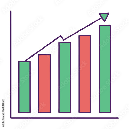 Bar chart growth arrow isolated on white background