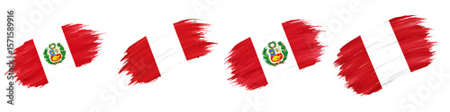 Peru Flag Brush Stroke Set on Transparent Background


