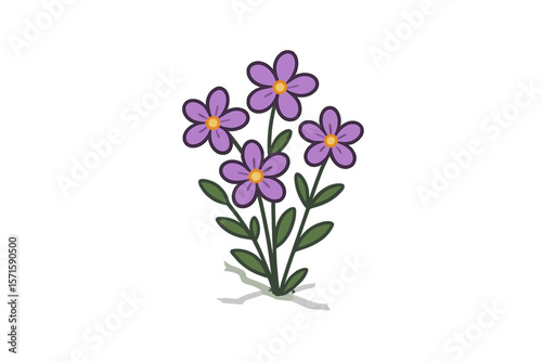 Resilient Purple Wildflowers Blooming Through Cracked Pavement, Urban Nature, Survival, Hope, Spring Blossom, Modern Flat Vector Illustration