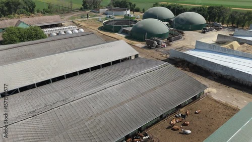 Aerial view of biogas plant for biomethane production	