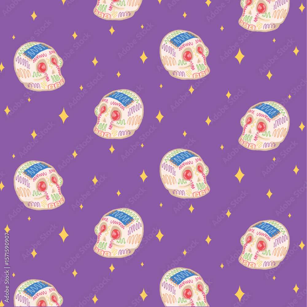 fondo morado de calaverita de azúcar de día de muertos México