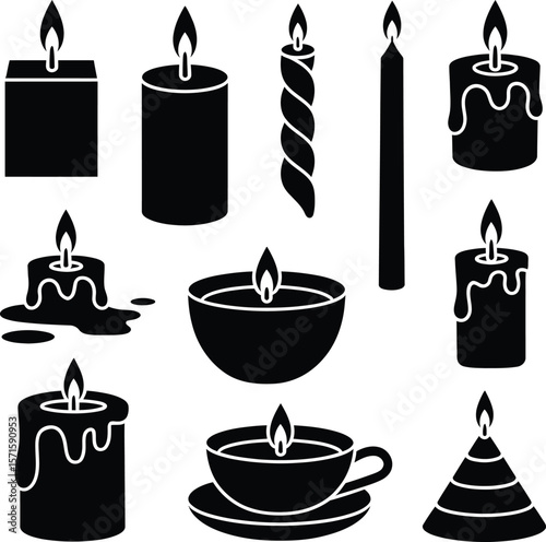 Collection of Black and White Candle Silhouettes