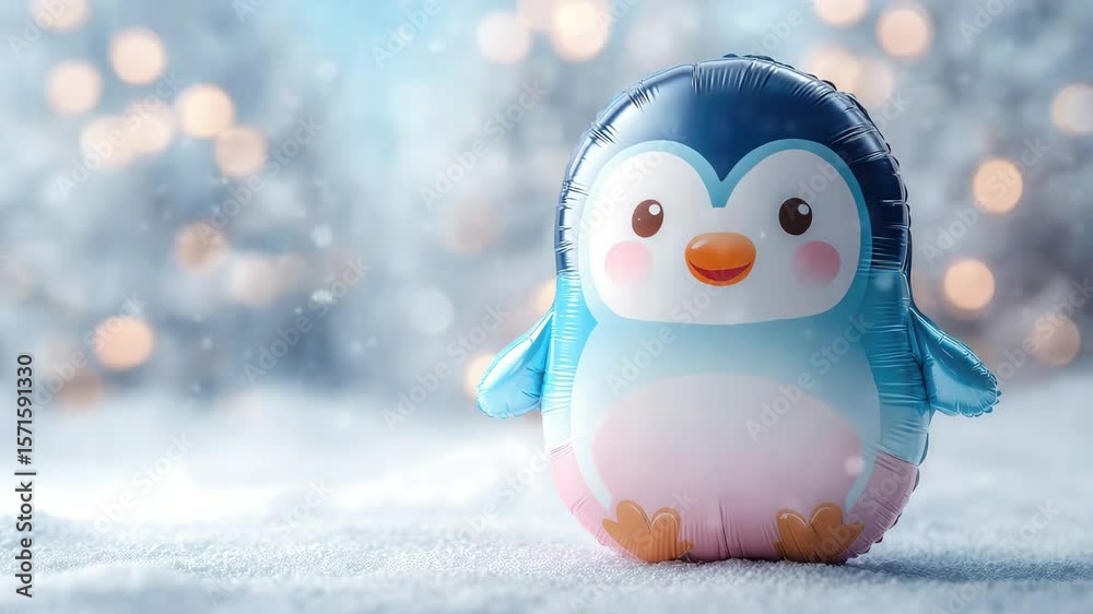 cute balloon in penguin form on snowy winter day animation cute balloon in penguin form on snowy winter day animation